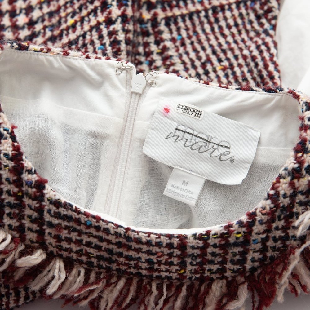 Anthropologie Mare Mare Quinn Tweed Top Dress Shirt Burgundy White Size Medium - Picture 4 of 6
